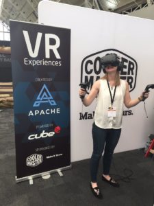 Vr experience in front of Apache billboard