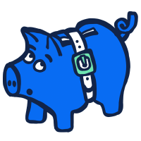 Blue pig with a digital watch